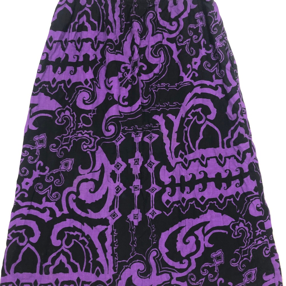 Vintage Sears Purple Black Abstract Scroll Print Midi Skirt Made in USA Size 12